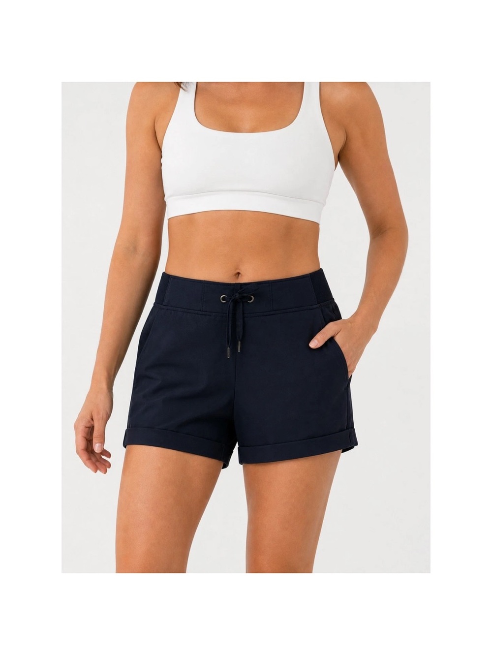 Athleta Midtown Shorts Women’s Navy Blue Cuffed Drawstring Athleisure